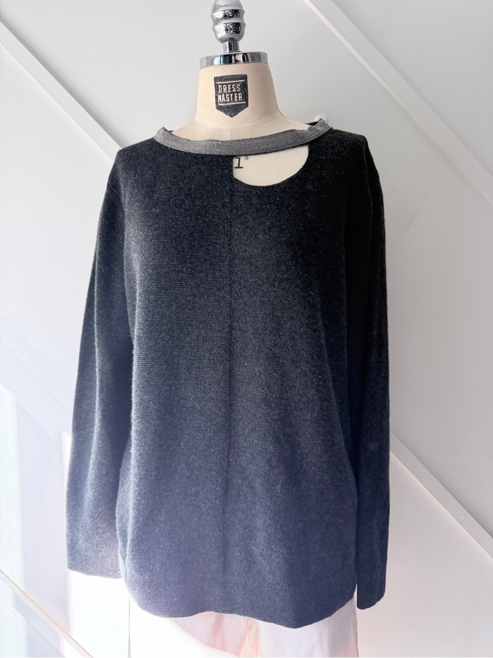 Fabiana Filippi Made in Italy Wool Blend Cutout Sweater Grey Approx L